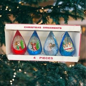 Vintage Jewelbrite Christmas Nativity Teardrop Diorama Ornaments